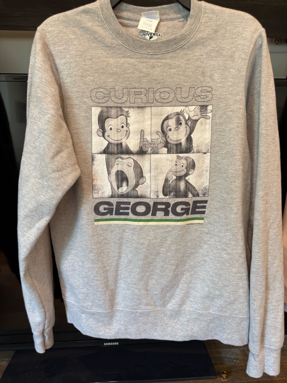 Curious George Sweatshirt Small Gray Universal Studios Crewneck Graphic Pullover